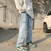 Men Jeans Light-Colored Jeans Straight Spring Wide Leg Pants